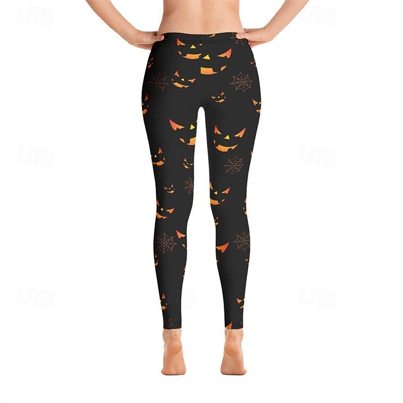 Women's Pants Trousers Leggings Cozy Leggings Streetwear Casual Full Length High WaistPantsHalloween Bat Elastic Waist Print Breathability Comfortable Stretchy Vacation Street Daily Wear Black Spring2