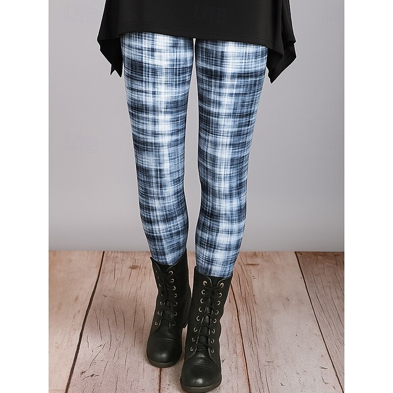 Women's Leggings Vacation Vintage Ethnic Style Ankle-Length High Waist Graphic Plaid 3D Print Quick Dry Breathability Soft Stretchy Outdoor Home Causal Black Red Blue Brown Fall Winter Regular Fit