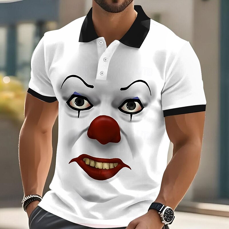 Halloween Men's Funny Clown Polo Short Sleeve Polo Shirts Lapel Ugly Hawaiian Casual Outdoor Street Gift Athleisure 3D Print Buttons Summer Black White Red3