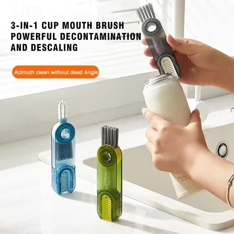 3pcs Multifunctional Cleaning Brush 3 in 1, U-Shaped Cup Rim and Lid Brushes for Water Bottles, Thermos, Baby Bottles, Narrow Gap Cleaning, Household Cup Cleaning Tool4