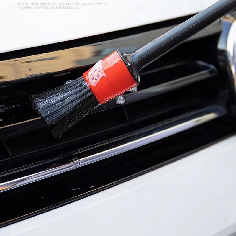 5pcs Car Detail Brush Set with Durable Plastic Handles, Black and Red, Ideal for Dashboard, Vents, Wheels, and More, Stylish Automotive Cleaning Tools4
