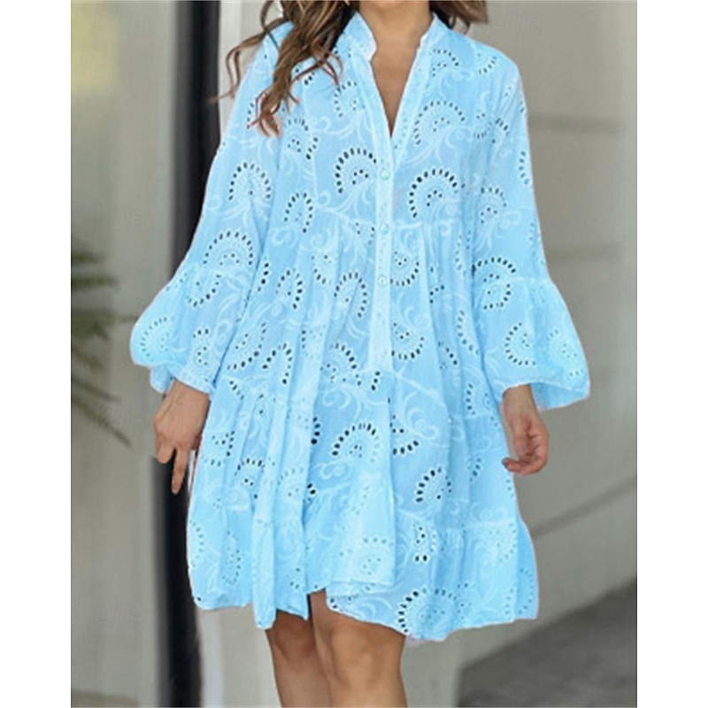 Women's Mini Dress Lace Dress Casual Dress Fashion Modern Daily Beach Weekend Regular Fit Plain Long Sleeve V Neck Pink Blue Green Spring Fall
