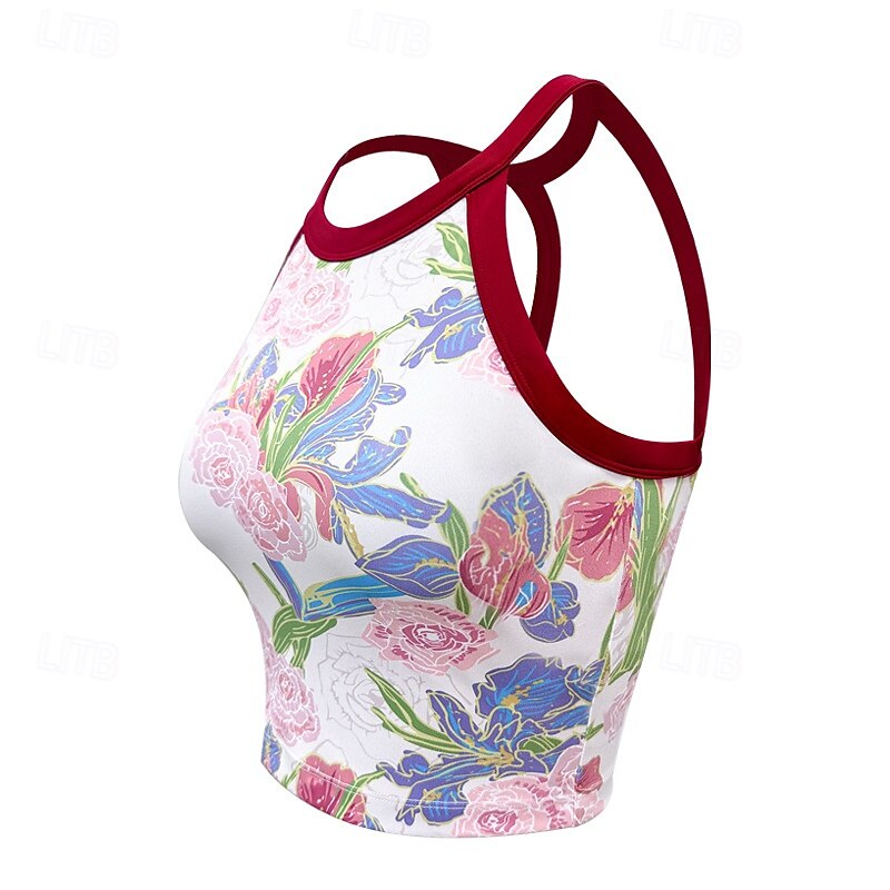 Women's Yoga Bra Yoga Crop Tank Top Underwear Quick Dry Medium Support Breathable Paded Backless Printing Sport Activewear Black Pink Gym Athletic Pilates2