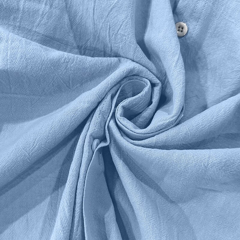 Men's Shirt Linen Shirt Band Collar Shirt Summer Shirt Beach Wear Solid Color Vacation Street White Blue Khaki Long Sleeve Mandarin Collar Summer Spring Clothing Apparel Pocket2