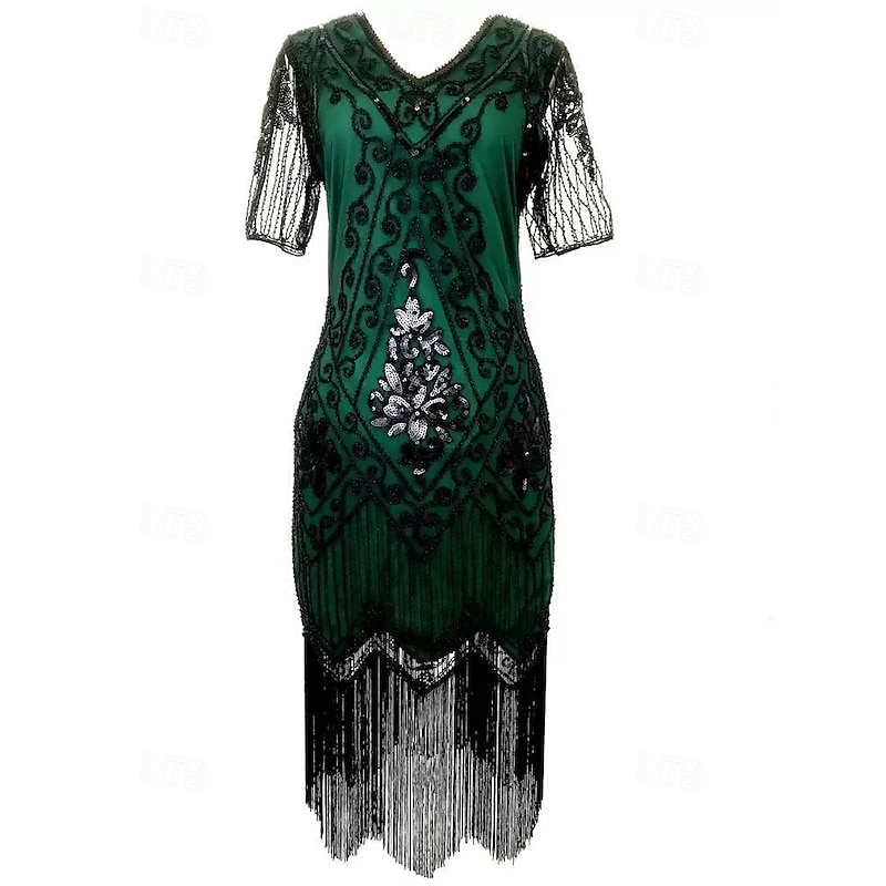 Roaring 20s 1920s Cocktail Dress Flapper Dress Dress Prom Dress The Great Gatsby Charleston Wedding Guest Sequins Tassel Fringe Fancy Dress Women's Halloween Carnival Masquerade Carnival Wedding3
