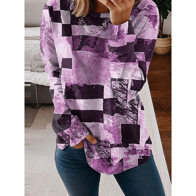 Women's Sweatshirts Graphic Geometric Casual Long Sleeve Crew Neck Regular Tops Street Casual Holiday Print Blue Purple Green Khaki Spring Fall Winter2