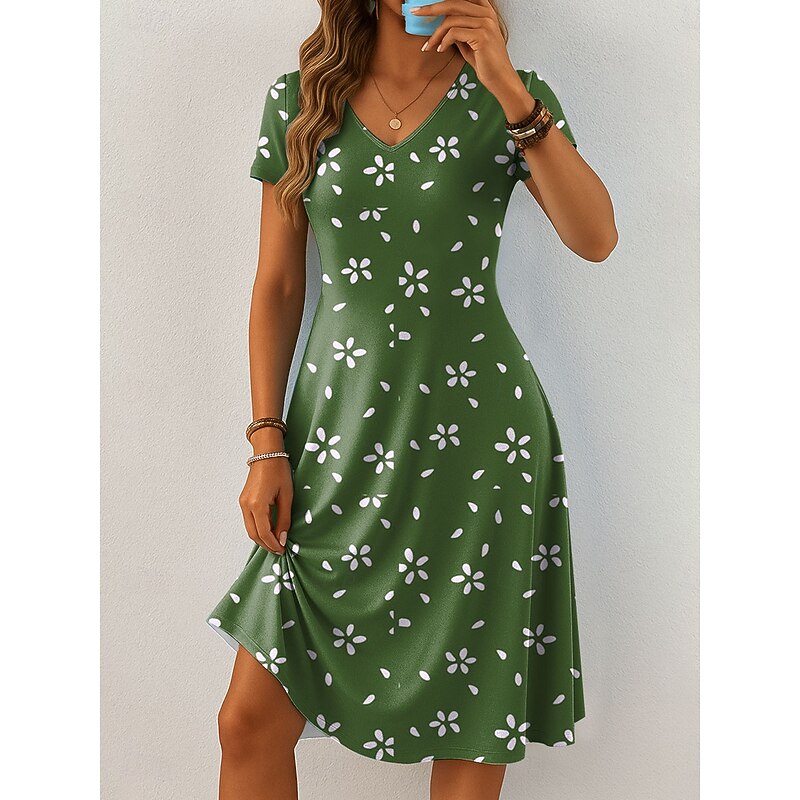 Women's Mini Dress Casual Dress T Shirt Dress Tee Dress Sundress A Line Dress Vacation Casual Boho Beach Regular Fit Floral Graphic Short Sleeve V Neck Blue Purple Green Gray Summer Spring3