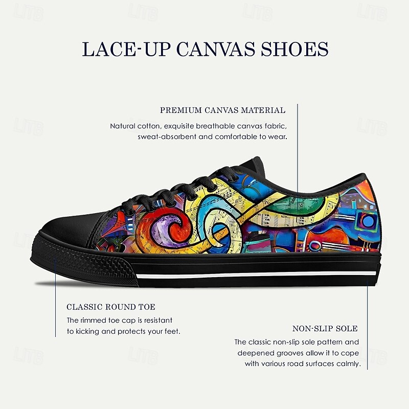 Men's Colorful Abstract Print Canvas Sneakers – Lightweight Casual Lace-Up Shoes for Streetwear, Travel and Weekend Outings4