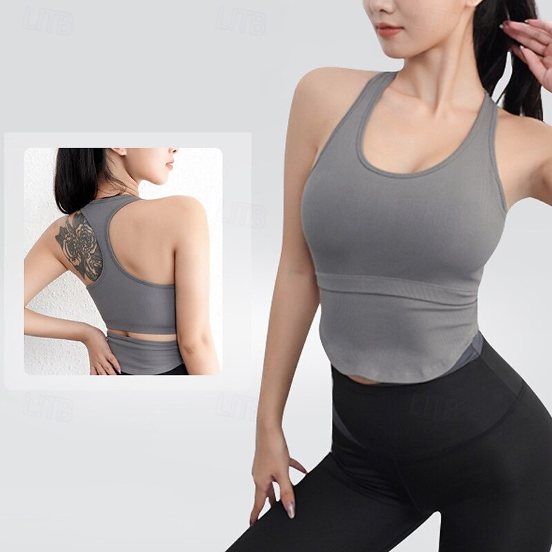 Women's Yoga Bra Sports Tank Top Pilates Bra Underwear Lightwear Breathable Racerback Solid / Plain Color Sport Activewear Black White Gym Pilates Running4