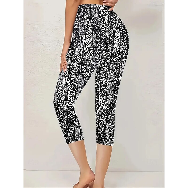 Women's Leggings Vacation Vintage Ethnic Style Capris High Waist Graphic Abstract Comfy Quick Dry Breathability Stretchy Formal Outdoor Vacation Black Summer Spring Skinny2