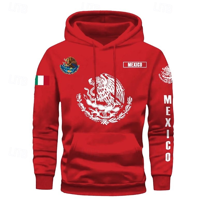 Men's Hoodie Black Pink Red Blue Green Hooded Graphic Flag Pocket Drawstring Front Pocket Sports & Outdoor Daily Holiday Polyester Streetwear Graphic Casual Fall Winter Clothing Apparel Hoodies