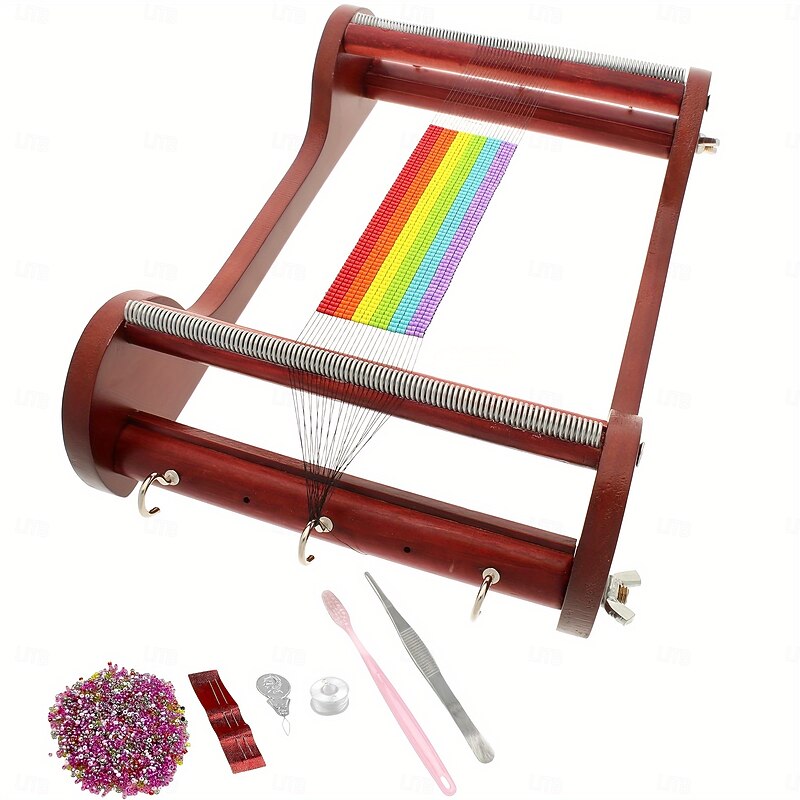 Wooden Bead Loom Kit 10*8*2.7inch Jewelry Making Bead Tools includes Threads Tweezers Beads Jewelry Making Tool Use to Create Bracelets Necklaces Belts and More