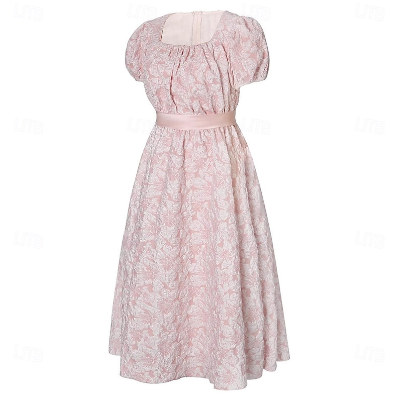 Retro Vintage Renaissance 18th Century Ankle Length Prom Dress Empire Waist Dress Gown Embroidered Floral Regency Inspired Square Neck Fancy Dress Women's Halloween Carnival Performance Masquerade2