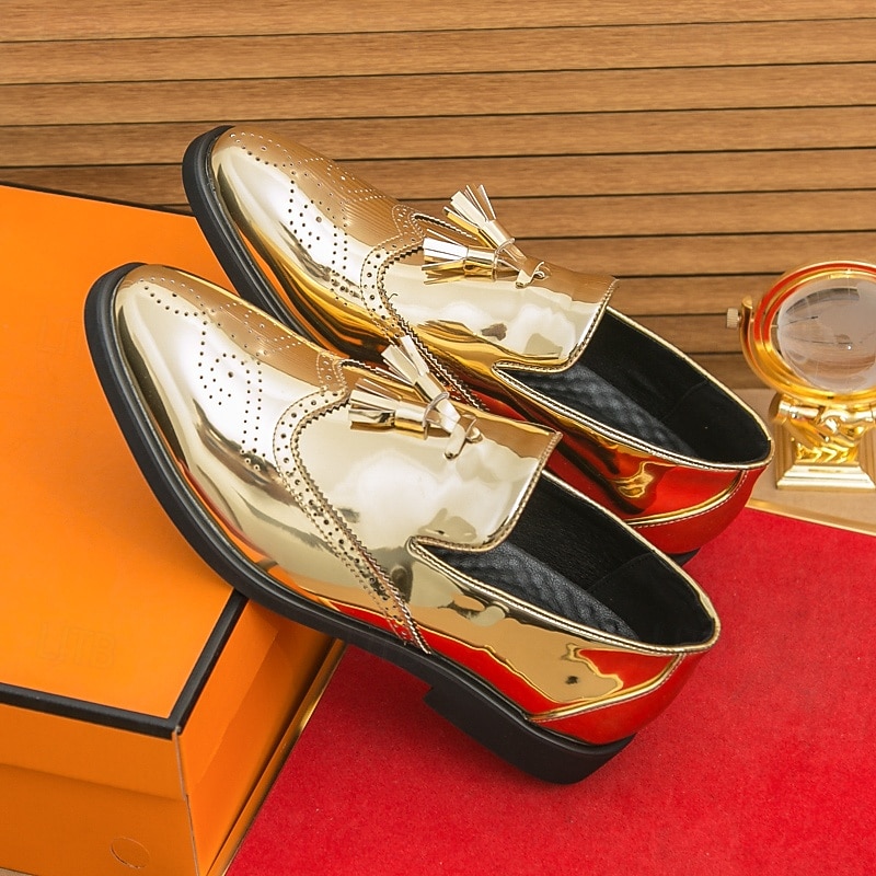 Men's Gold Tassel Loafers – Shiny Metallic Slip-On Dress Shoes for Weddings, Banquets & Evening Events2