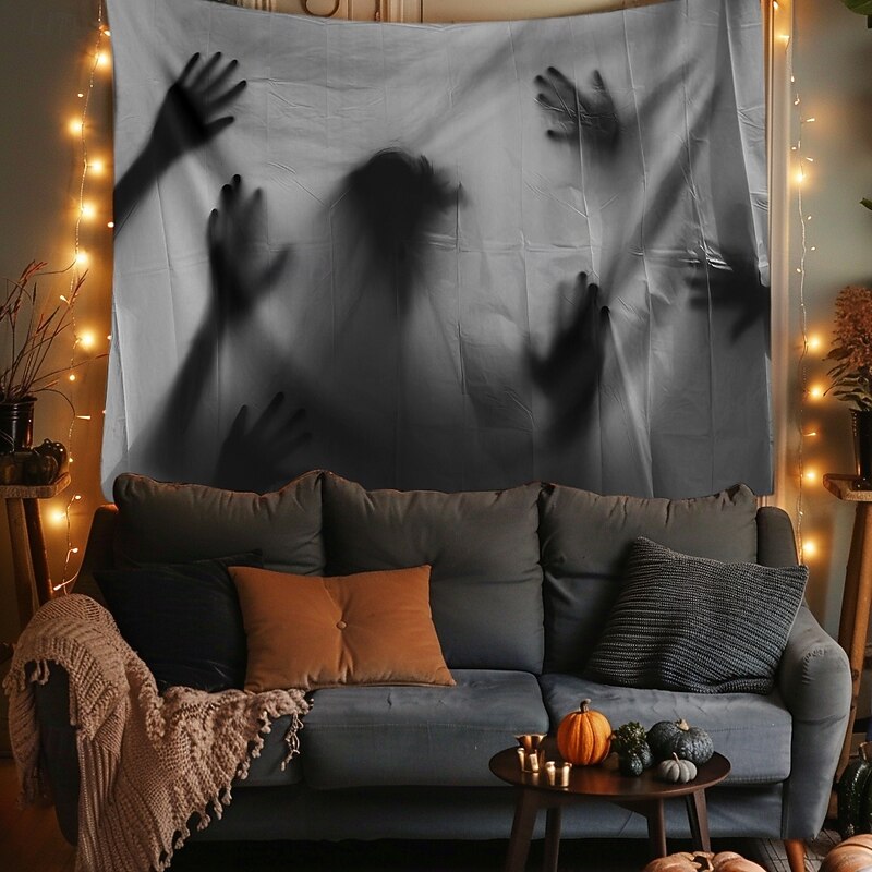 Halloween Hanging Tapestry Ghost Hand Photograph Backdrop Jack O Lantern Wall Art Large Tapestry Mural Decor Blanket Curtain Home Bedroom Living Room Decoration Death Selfie3