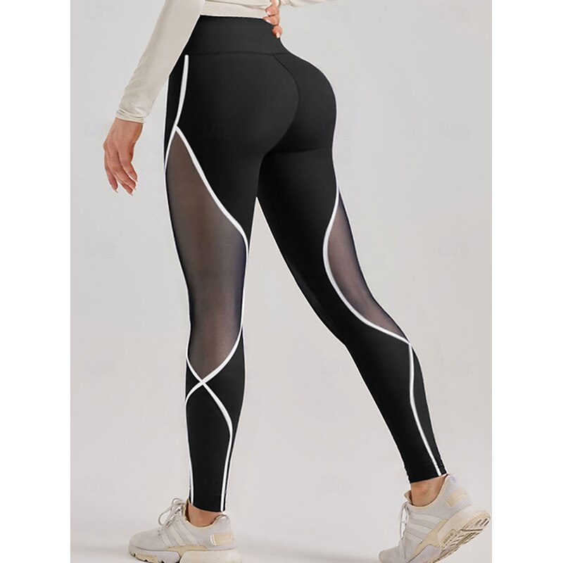 Women's Tights Cozy Leggings Tights Athletic Calf-Length High Waist Patchwork Patchwork Comfy Butt Lift Tummy Control Yoga Casual Daily Black Spring Fall Skinny4