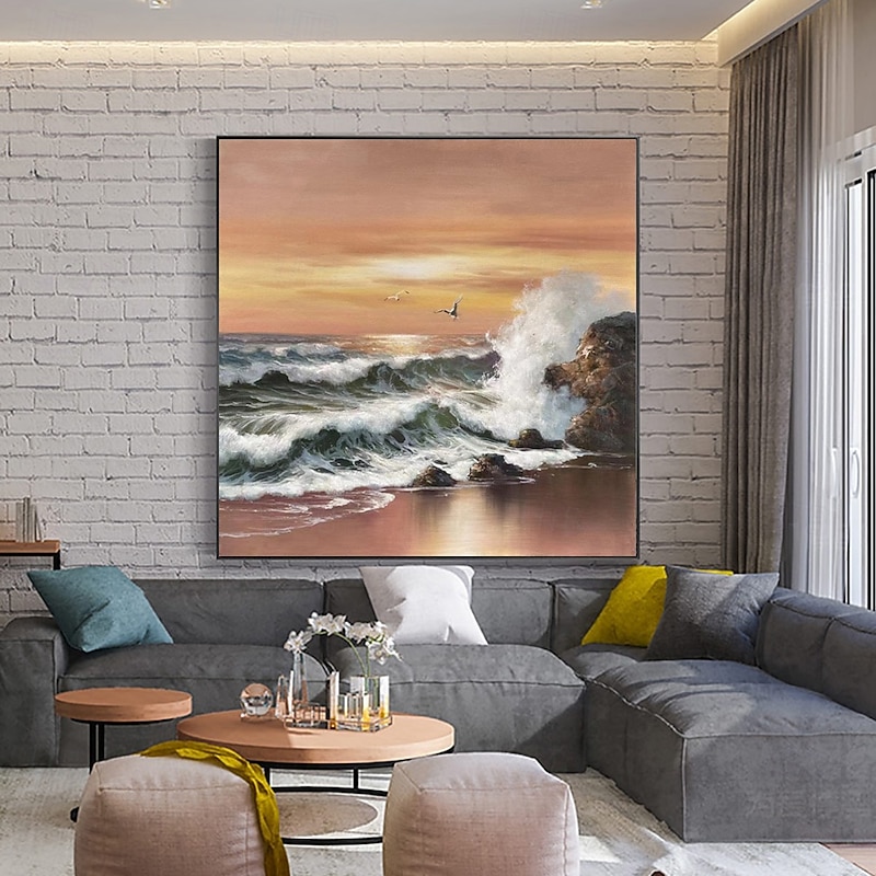 Handmade Oil Painting Canvas Wall Art Decoration Modern Style Sea Waves Reef Landscape for Home Decor Rolled Frameless Unstretched Painting