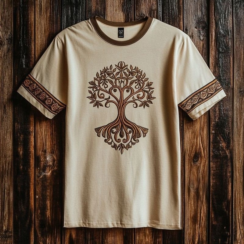 Men's Tee Short Sleeve Shirt Tee Top Short Sleeve Crew Neck Summer Fall Graphic Tree Of Life Yggdrasil Fashion Designer Retro Vintage Print Vacation Street Going out Black Khaki Beige Top Tee for Men3