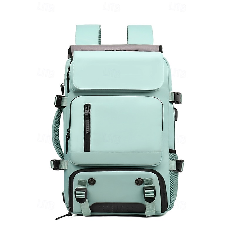 Men's Backpack School Bag Bookbag Functional Backpack School Backpack Bookbag School Outdoor Daily Solid Color Polyester Oxford Cloth Nylon Large Capacity Waterproof Multi Carry Zipper Lake blue4