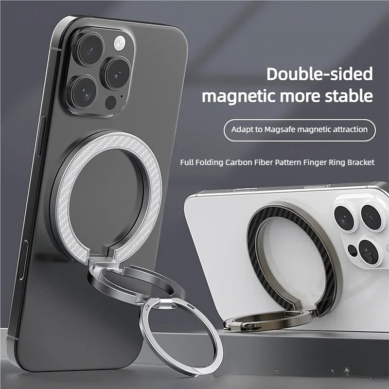 Fashion Carbon Fiber Pattern Double Sided Magnetic Phone Holder Bracket For MagSafe Cellphone Grip Mobile Support Stand Grip Tok - Main Image