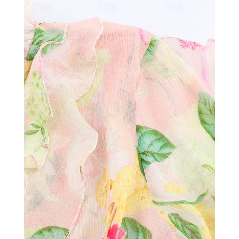 Women's Shirt Blouse Flower Stylish Modern Long Sleeve V Neck Regular Tops Holiday Going out Print Pink Fall4