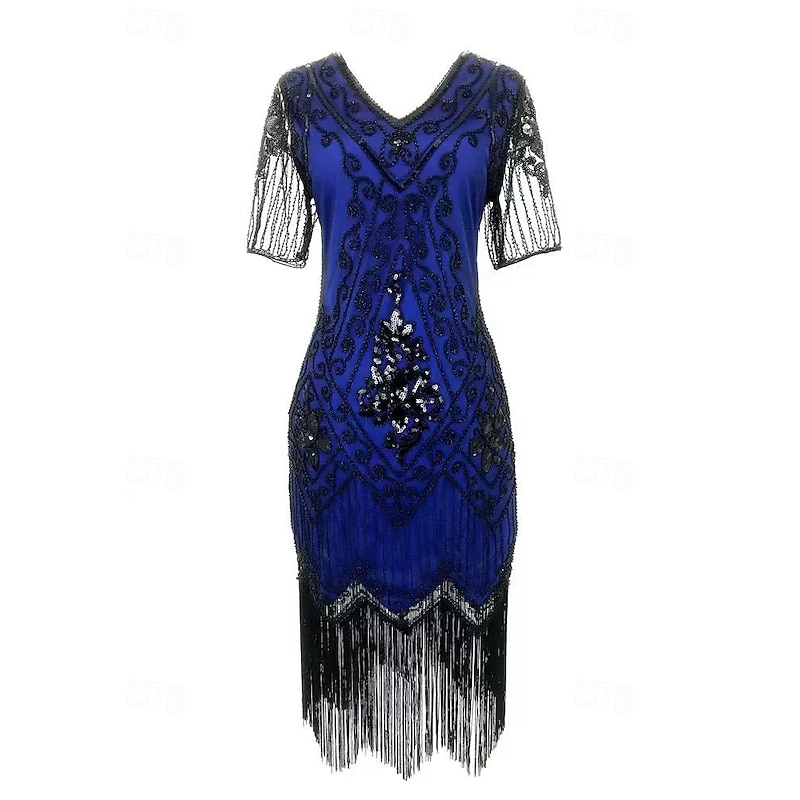 Roaring 20s 1920s Cocktail Dress Flapper Dress Dress Prom Dress The Great Gatsby Charleston Wedding Guest Sequins Tassel Fringe Fancy Dress Women's Halloween Carnival Masquerade Carnival Wedding2