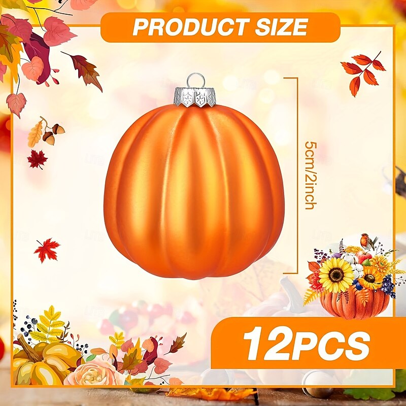 24 pcs Halloween Hanging Pumpkin Ornaments Fall Mini Thanksgiving Ball Ornaments, 5cm Rustic Farmhouse Style Pumpkin Baubles for Autumn Tree, Garland, Table Centerpiece or Holiday Decor4
