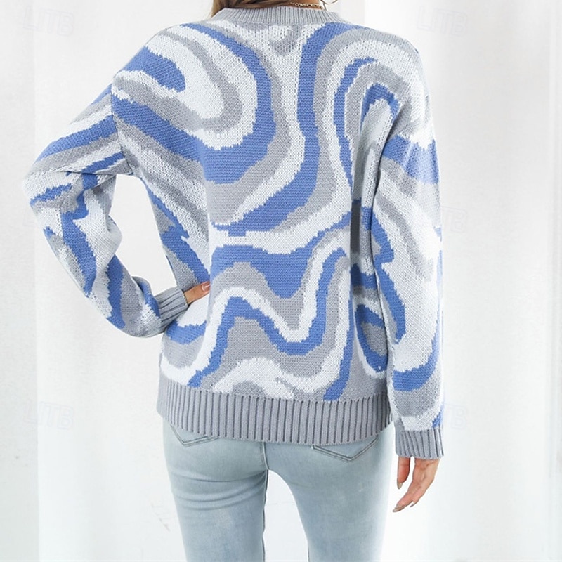 Women's Pullover Casual Color Block Chunky Crew Neck Knitted Long Sleeve Regular Tops Knit Daily Holiday Going out Black Blue Fall Winter4