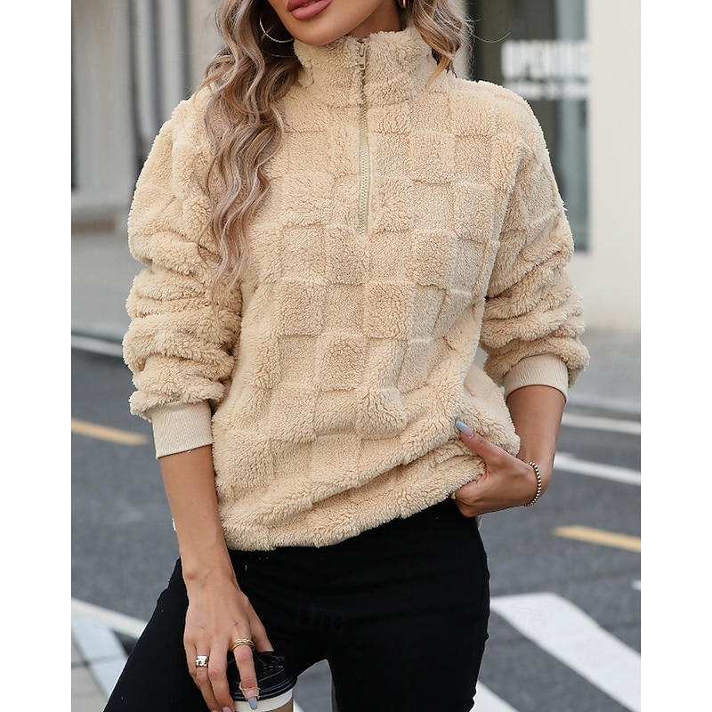 Women's Pullover Sweatshirt Sweatshirts Plain Streetwear Casual Long Sleeve Turtleneck Regular Tops Street Going out Half Zipper Quarter Zipper Zipper Beige Winter