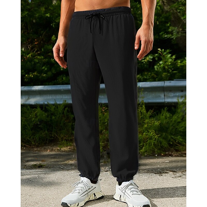 Men's Running Pants Outdoor Pants Pocket Drawstring Bottoms Athleisure Gym Workout Sun Protection Lightweight Breathable Running Yoga Regular Fit Sportswear Activewear Solid Colored Black Khaki Beige4