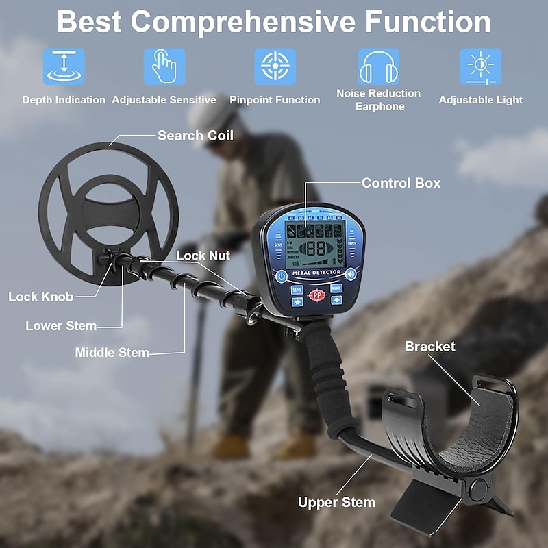 Metal Detector for Adults Professional, Detector De Metales for Gold and Silver with LCD Display, 5 Mode, Waterproof with 10