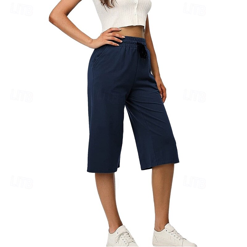 Women's Wide Leg Chinos Casual Calf-Length Natural Plain Wide Leg Comfy Breathability Casual Daily Black White Wine Army Green Spring Fall Regular Fit2