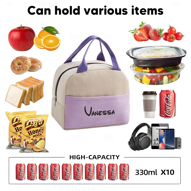 Personalized Name Lunch Bag Custom Back to School Gift, Embroidered Reusable Tote for Kids Adults, Work School Gym Picnic Outdoor Use2