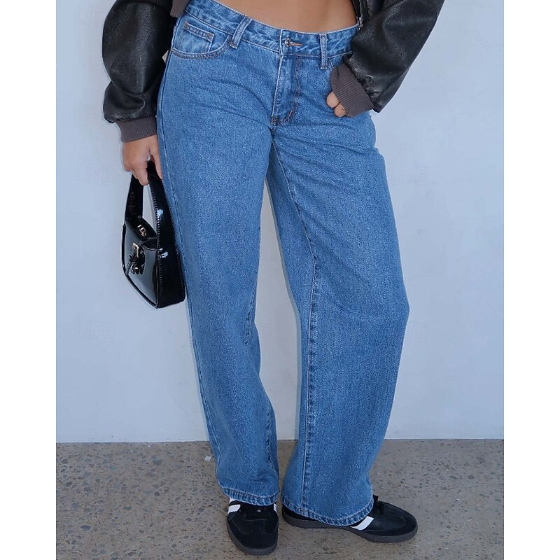 Women's Jeans Slacks Straight Fashion Streetwear Full Length Natural Plain Pocket Comfortable Outdoor Holiday Light Sky Blue Grey Navy Black Fall Regular Fit4