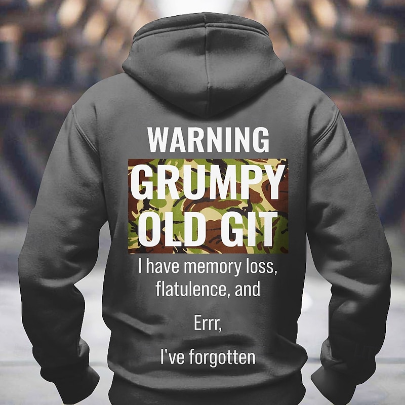 Men's Funny Hoodie - Warning Grumpy Old Git Memory Loss Joke Graphic Pullover4