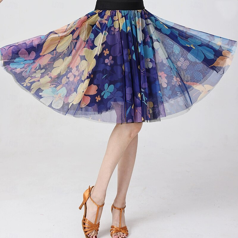 Latin Dance Skirts Printing Splicing Women's Performance Training High Polyester