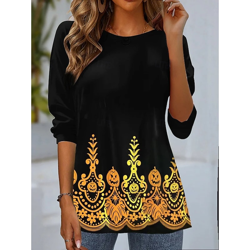 Halloween Women's T shirt Bat Long Sleeve Crew Neck Long Sleeve Tunic Graphic Animal Vintage Stylish Round Neck Regular Tops Daily Weekend Print Black Purple Orange Fall Prefall2