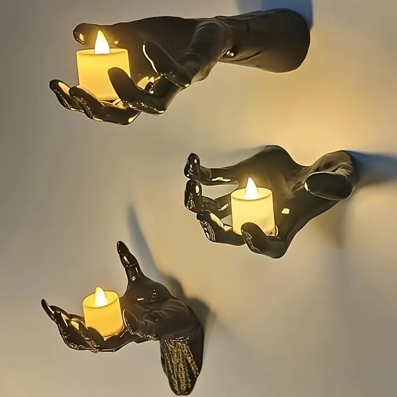 3pcs Halloween Wall Decorations Creepy Hands Candles Holder Wall Hanging Hook Collection Scary Ghost Hand Storage Shelf Decor