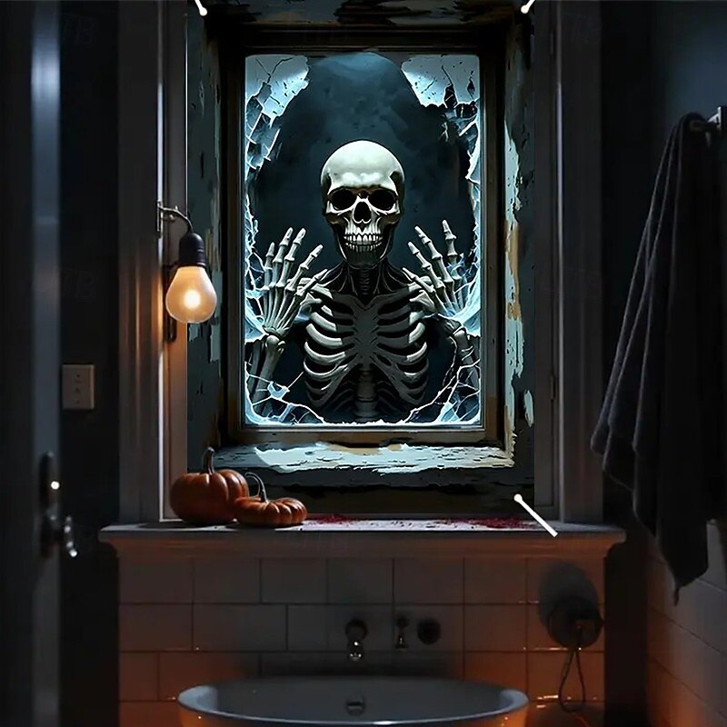 Halloween Window Curtain Skeleton with Outstretched Hands, Creepy Door Cover, Window cover,  Wall Tapestry for 2025 Halloween Haunted House Decoration3