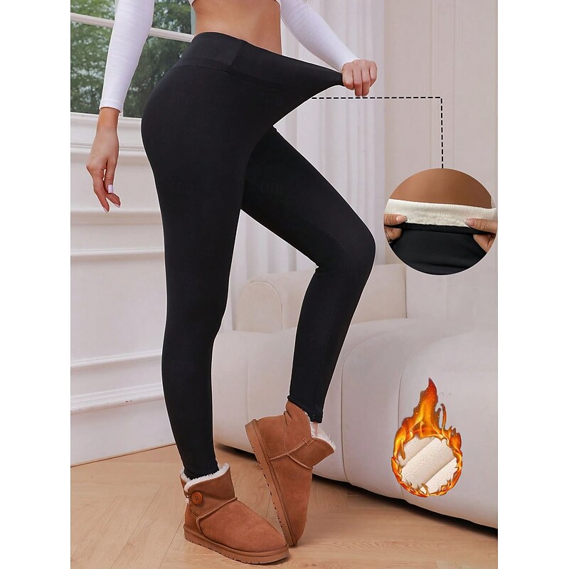 Women's EU / US Size Tights Cozy Fleece Lined Cozy Leggings Elegant Athleisure Full Length High Rise Solid Colored Knitted Basic Comfy Soft Comfortable Micro-elastic Sports & Outdoor Casual Daily4