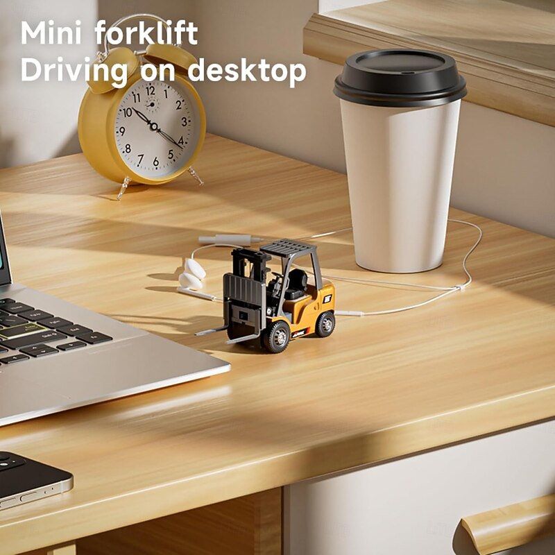 1/64 RC Forklift Toy 7 Channel 2 Mode Mini Remote Control Forklift Truck with Rechargeable Battery, 2 in 1 Transformable Lift Fork & Hook with Lights & Sounds for Adults Kids Boys and Girls4