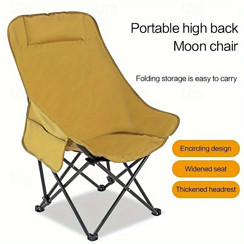 Portable High-Back Moon Chair - Foldable Stainless Steel Frame for Outdoor Leisure2