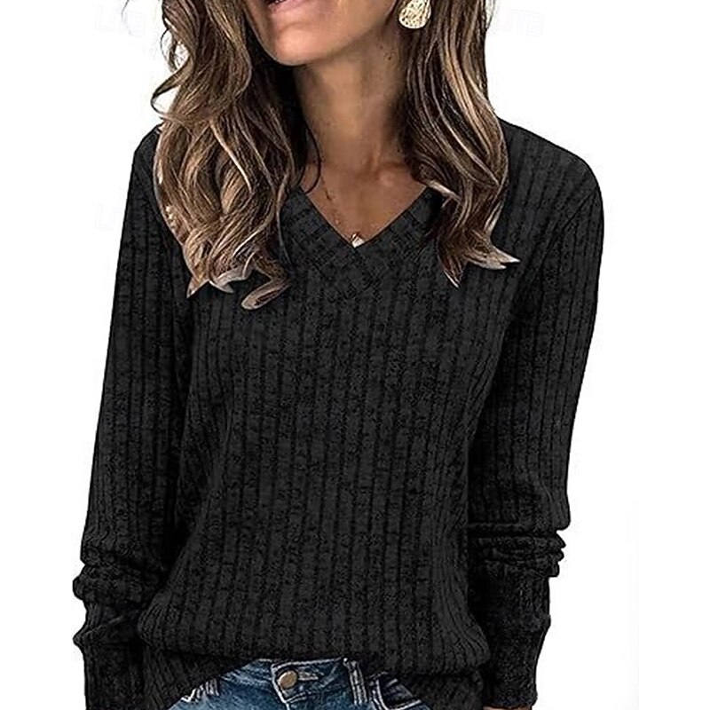 Women's Texture Blouse T Shirt Plain Fashion Modern Short Sleeve V Neck Regular Tops Daily Black Pink Army Green Summer3