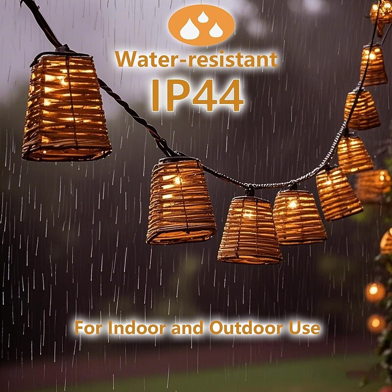 Rattan Decorative String Lights Boho String Lights with 20 Mini Bulbs  Weatherproof Lantern Style Patio Lights for Indoor/Outdoor Home Decor Pergola Porch Party and Backyard3