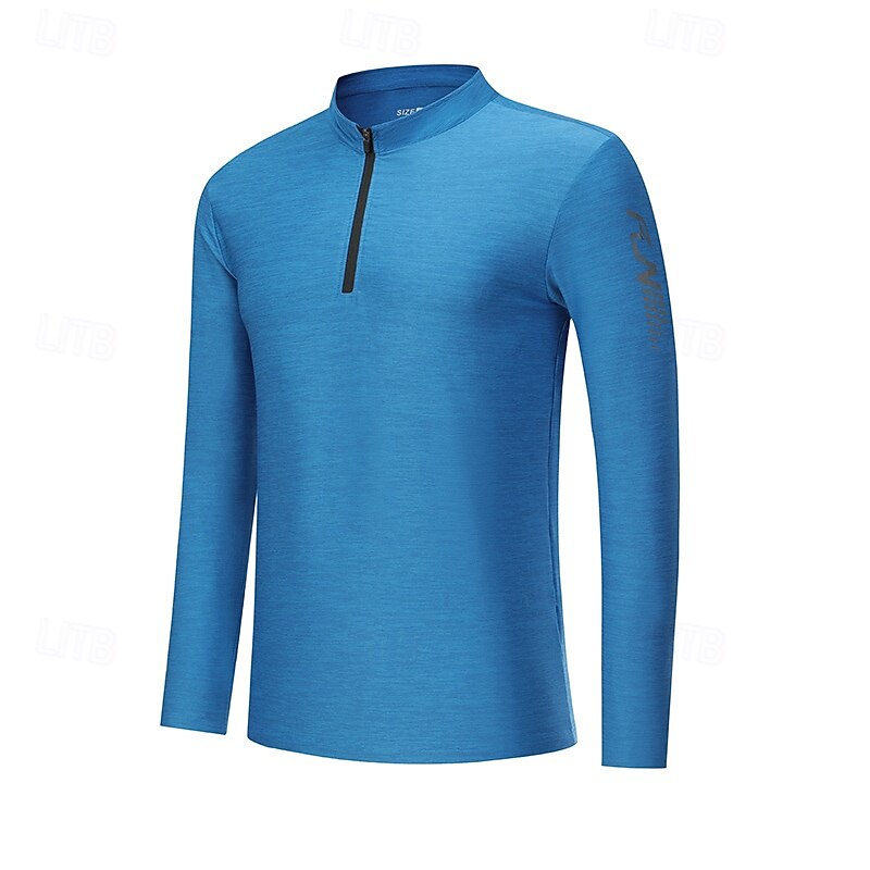 Men's Performance Shirt Sport Tee Shirt Long Sleeve Stand Collar Top Outdoor Quick Dry Sweat wicking anti-odor Breathable Polyester Blue Green Dark Blue Fishing Tennis Running3