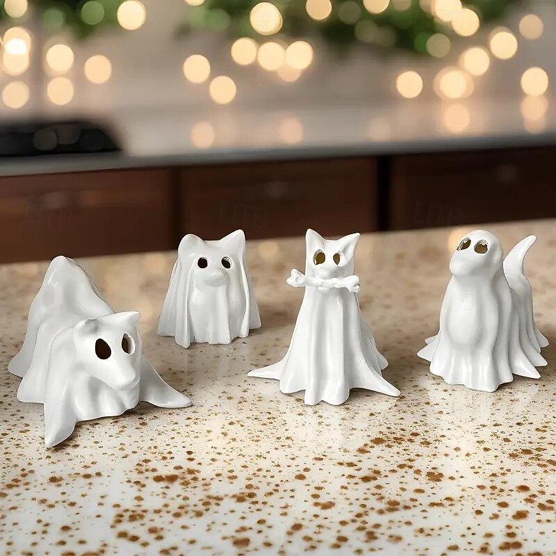 Cute Spooky White Resin Figurine Resin Ghostly Appearance Halloween Props for Indoor/Outdoor Garden Tabletop Decor3