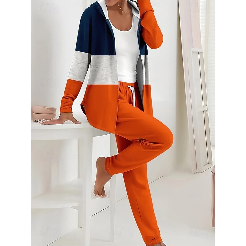 Women's 2 Pieces Hoodie Tracksuits Pants Sets Long Sleeve Active Daily Hooded Graphic Geometric Gradient Drawstring Print Outdoor Casual Orange Spring Regular Fit2