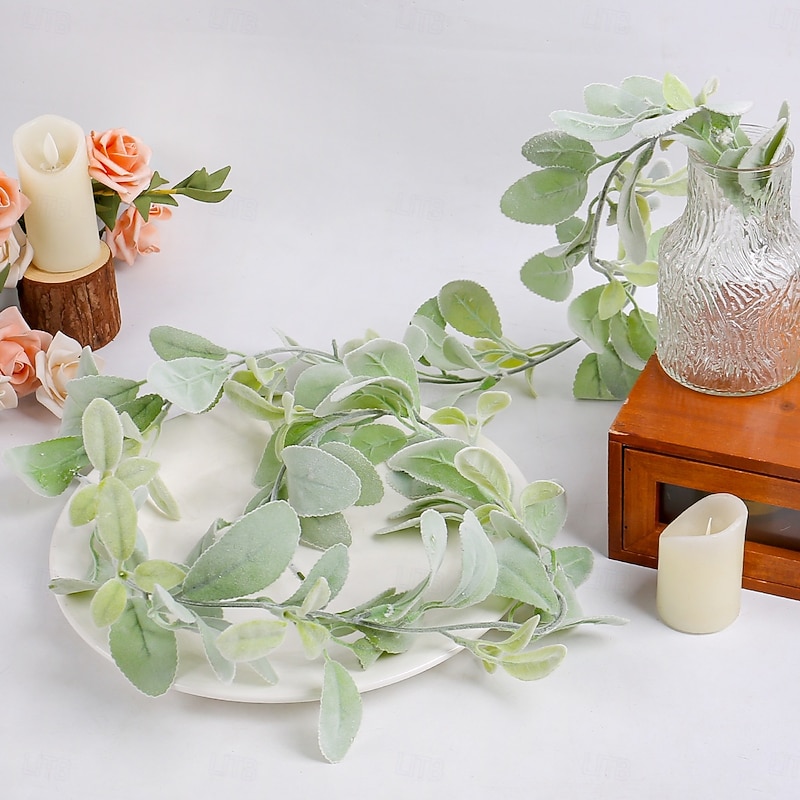 Artificial Bunny Ear Leaf Garland,182cm / 71.65inch Faux Greenery Vine for Home Wedding Table Decor, Realistic Hanging Vines