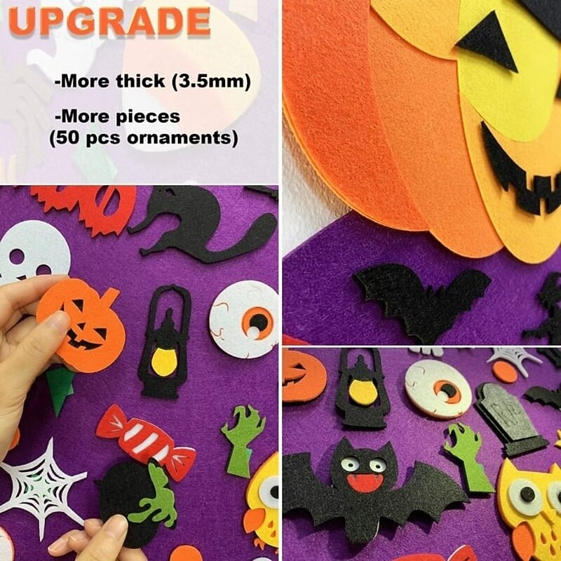 DIY Halloween Pumpkin Witch Wall Hanging Decoration Felt Nonwoven Fabric with Velcro 3D Craft Kit for Kids Fun Halloween Game and Home Decor Accessories3