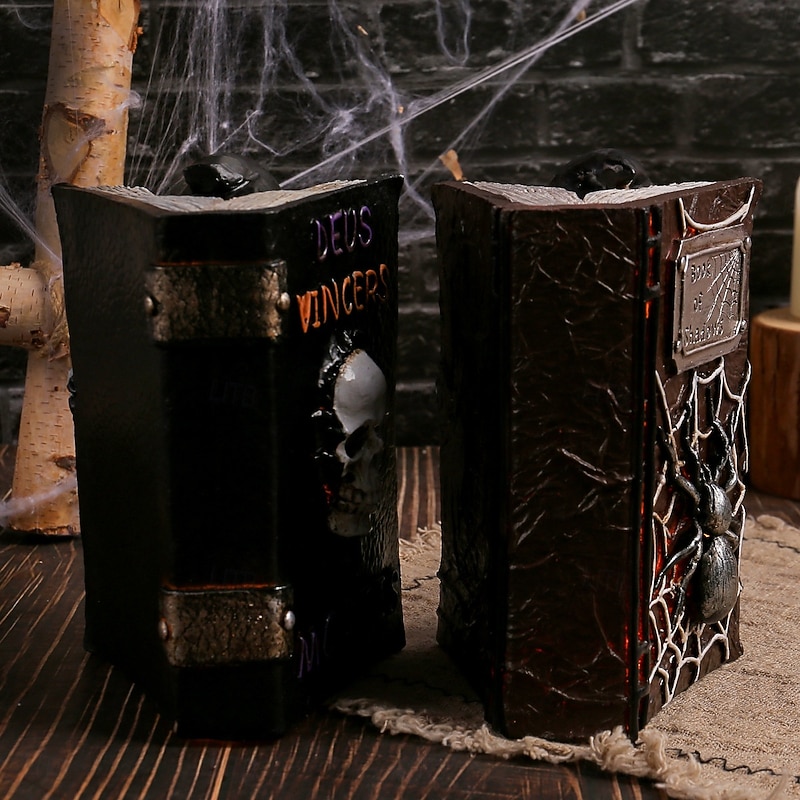 1 Pc Halloween Resin Ghost Spider Skull Book Light Model Decoration Home Halloween Skull Fake Book Horror Party Decoration Props3